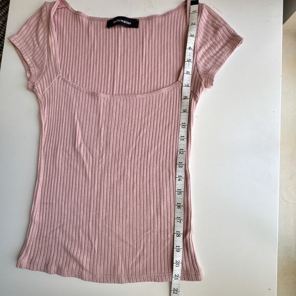 Reformation Cap-Sleeve Ribbed Knit Square Neck Blush Pink Bardot Top Small - Picture 6 of 9
